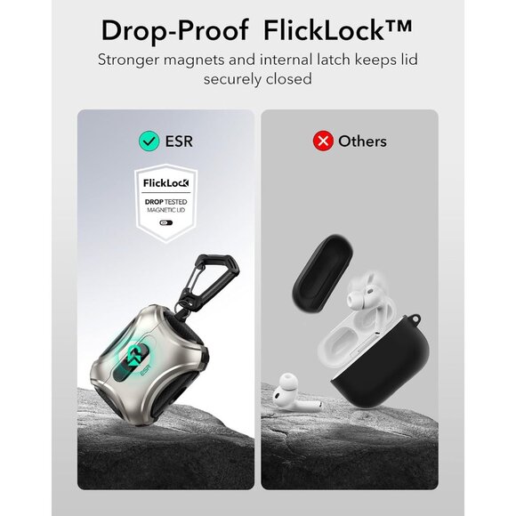 ESR Cyber Series AirPod Pro 3 (2025) Case MagSafe USB-C Drop-Proof Lock Titanium - Picture 4 of 11